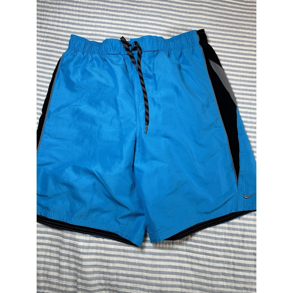 Nike Men's Swim Trunks‎ Shorts Blue Black Lined Drawstring Size Large